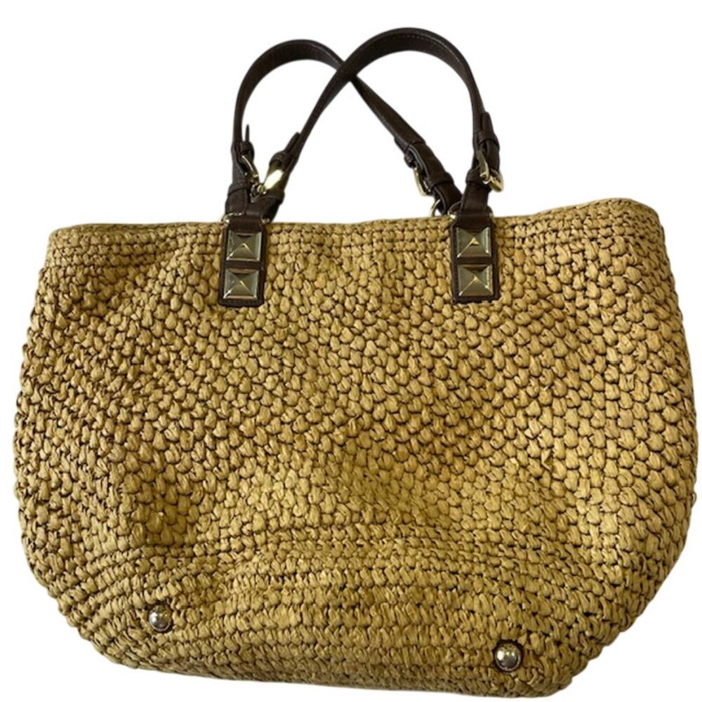MMK-"Santorini" Large Tan Raffia and Leather Tote Shopper Bag